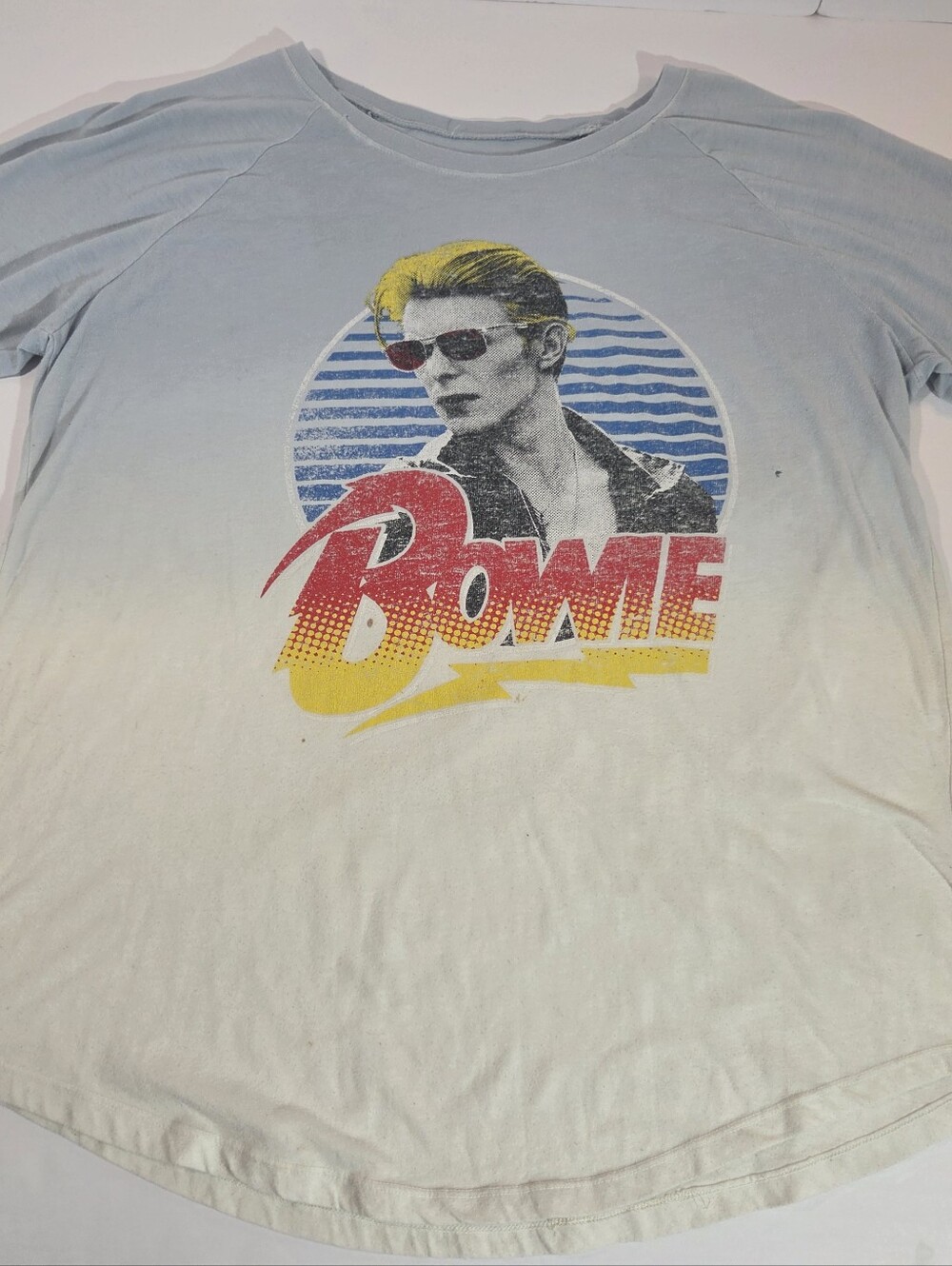 David Bowie 1983 Serious Moonlight Tour Ombre 3/4 Raglan Sleeve Shirt Blue/Cream